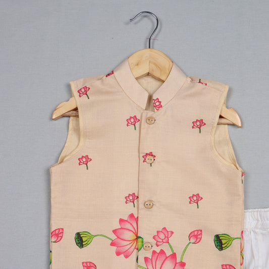 Beige Lotus Kurta Set