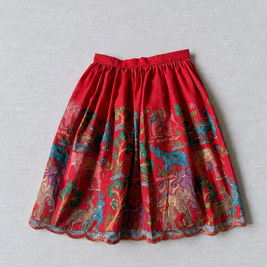 Red Kalamkari Position Print Lehenga Choli