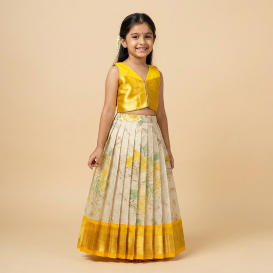 Yellow & Gold Tissue Lehenga Set