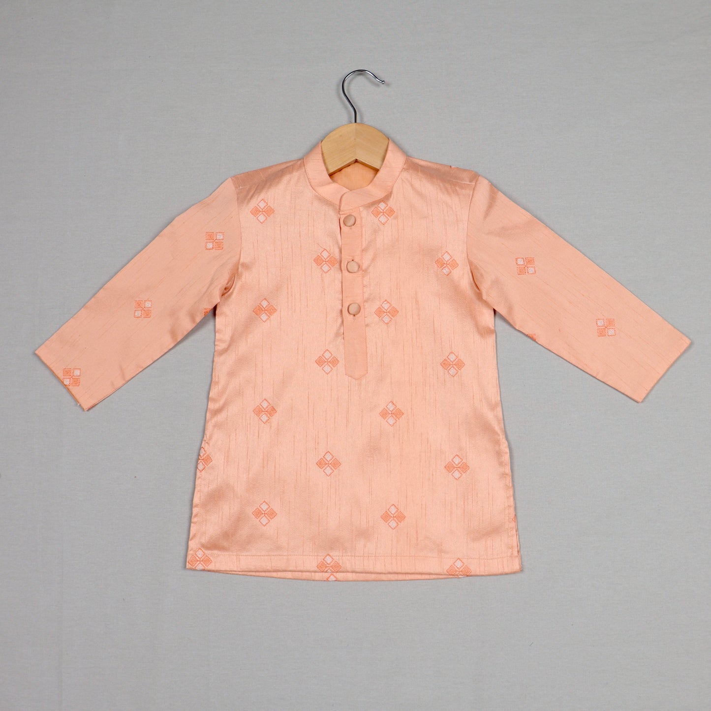 Peach Embroidered Raw Silk Kurta Set