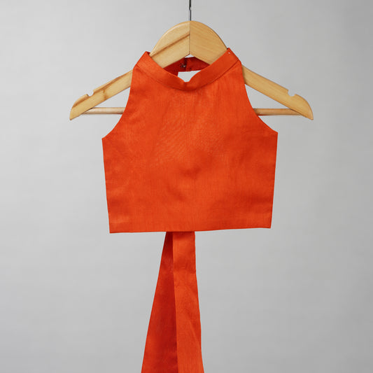 Grey and Festive Orange Zari Kota Festive Lehenga with halter neck blouse