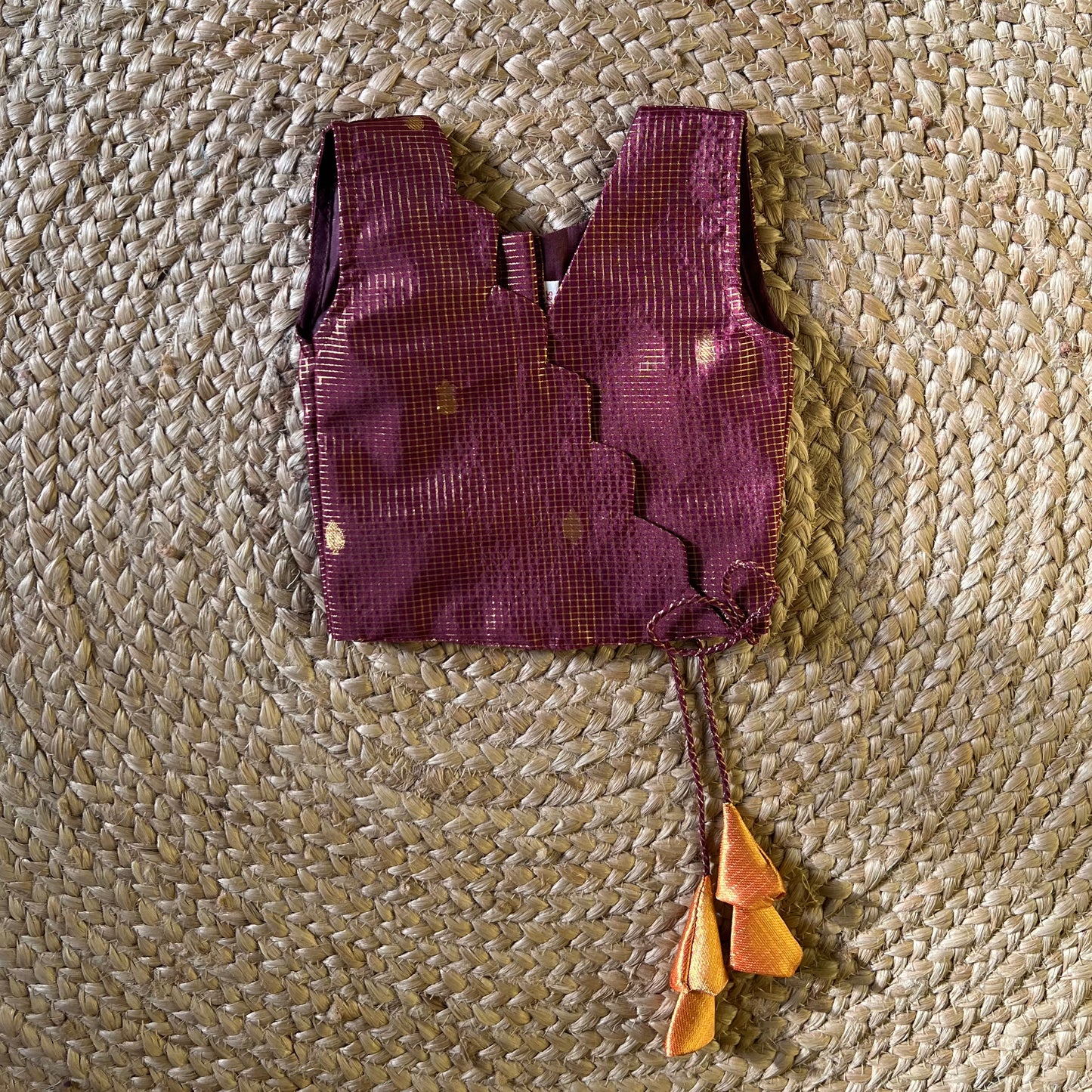 Traditional Wine & Orange Scallop Tissue Lehanga Set