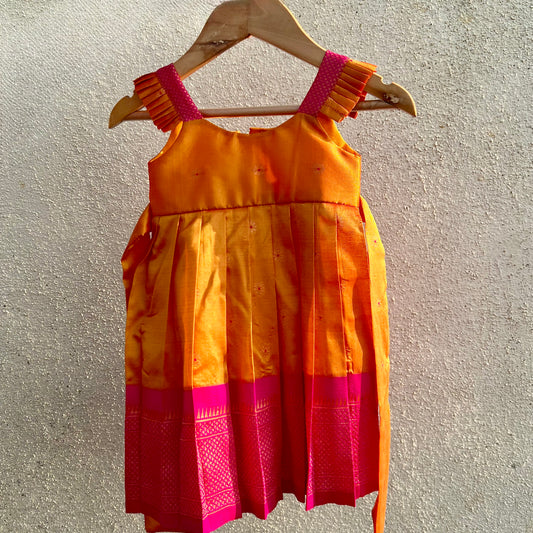 Yellow Paithani Pleated Frock