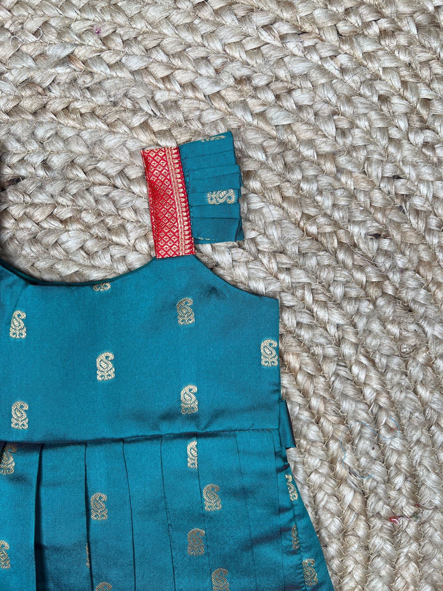 Teal Blue Paithani Pleated Frock