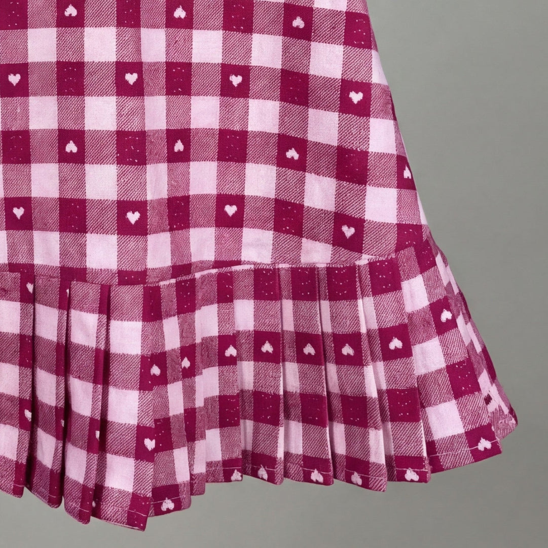 Pink & White Twill Checks Peter Pan Collar Frock