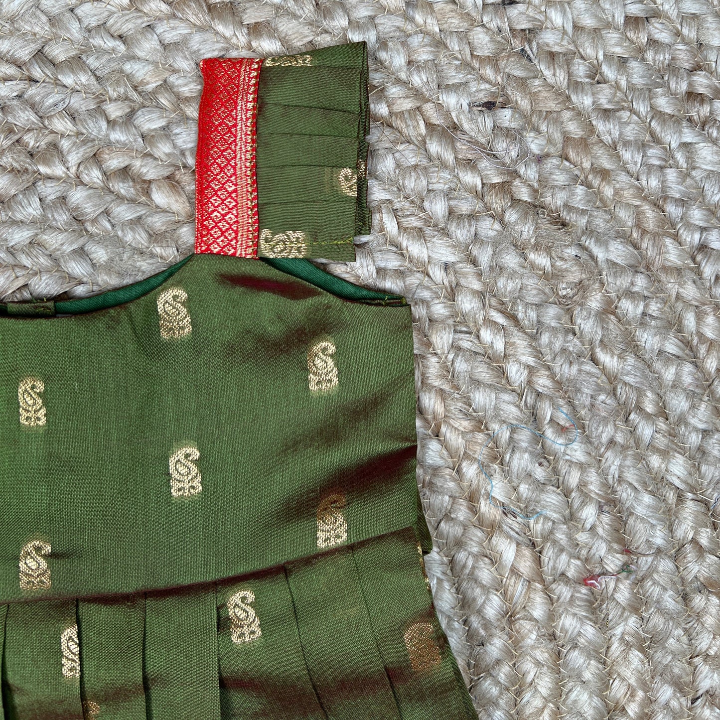 Mehendi Green Paithani Pleated Frock