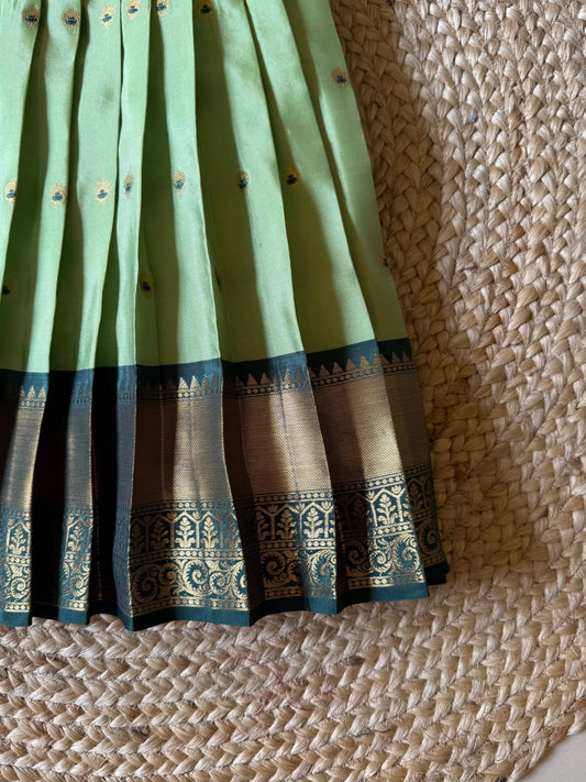 Mint Green Semi Silk Benarasi Frock with Meenakari Woven Butties