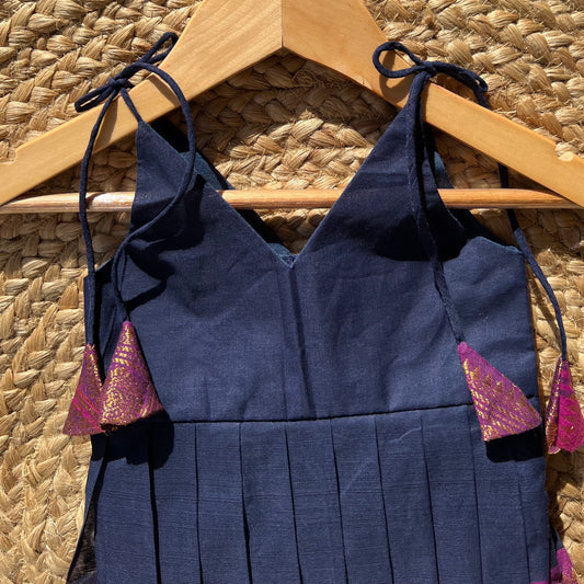 Dark Blue Kanchi Cotton tie-up Frock