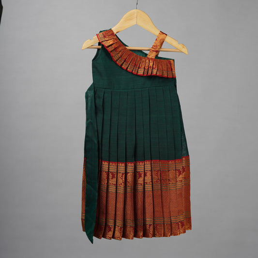 Green and Maroon Traditional Narayanapet Cotton Frock