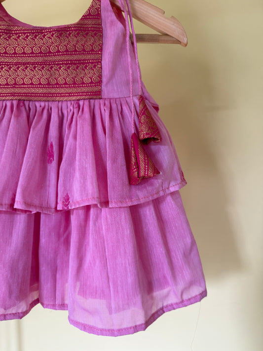 Baby Pink Kalyani Cotton Ruffle Frock