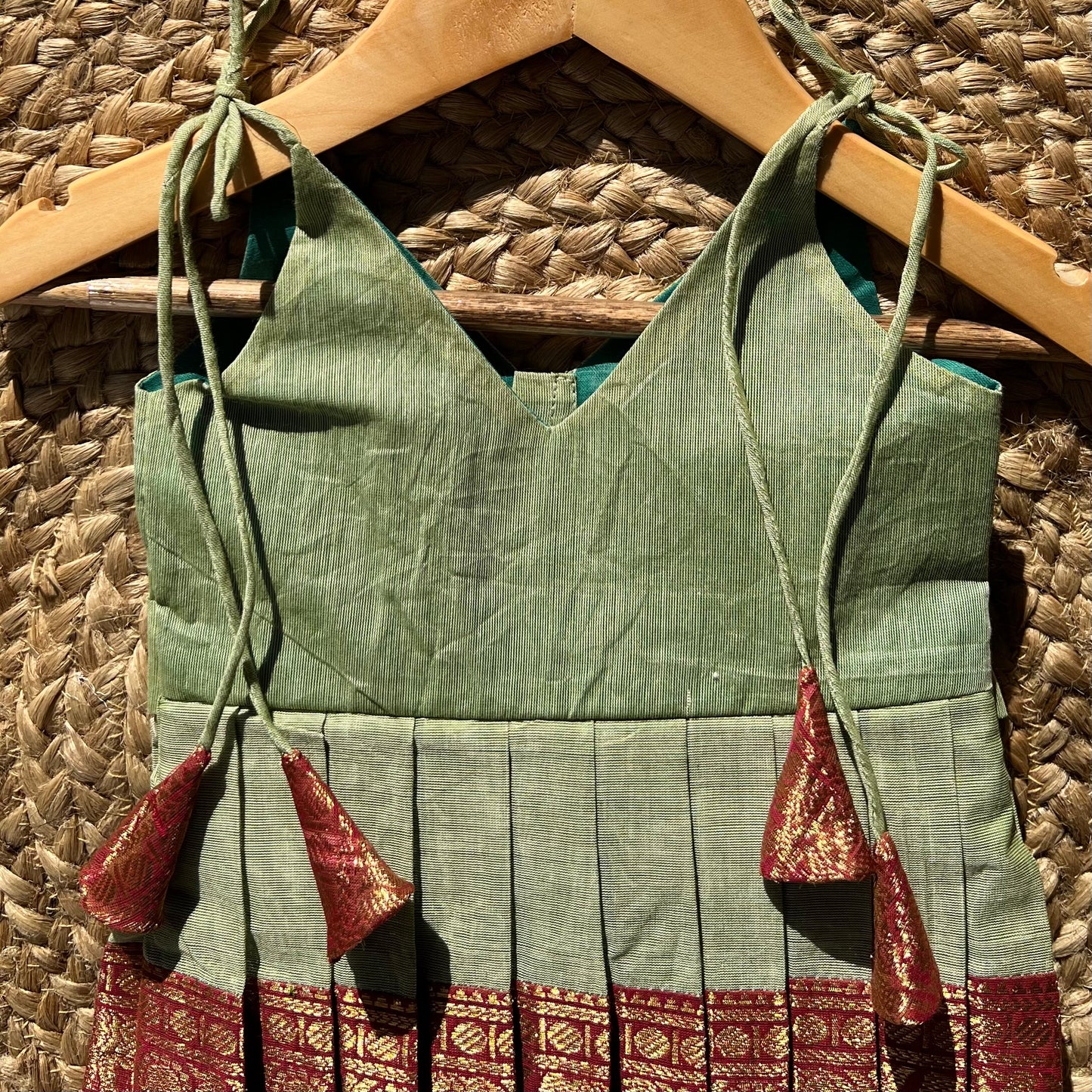 Sage Green Kanchi Cotton tie-up Frock