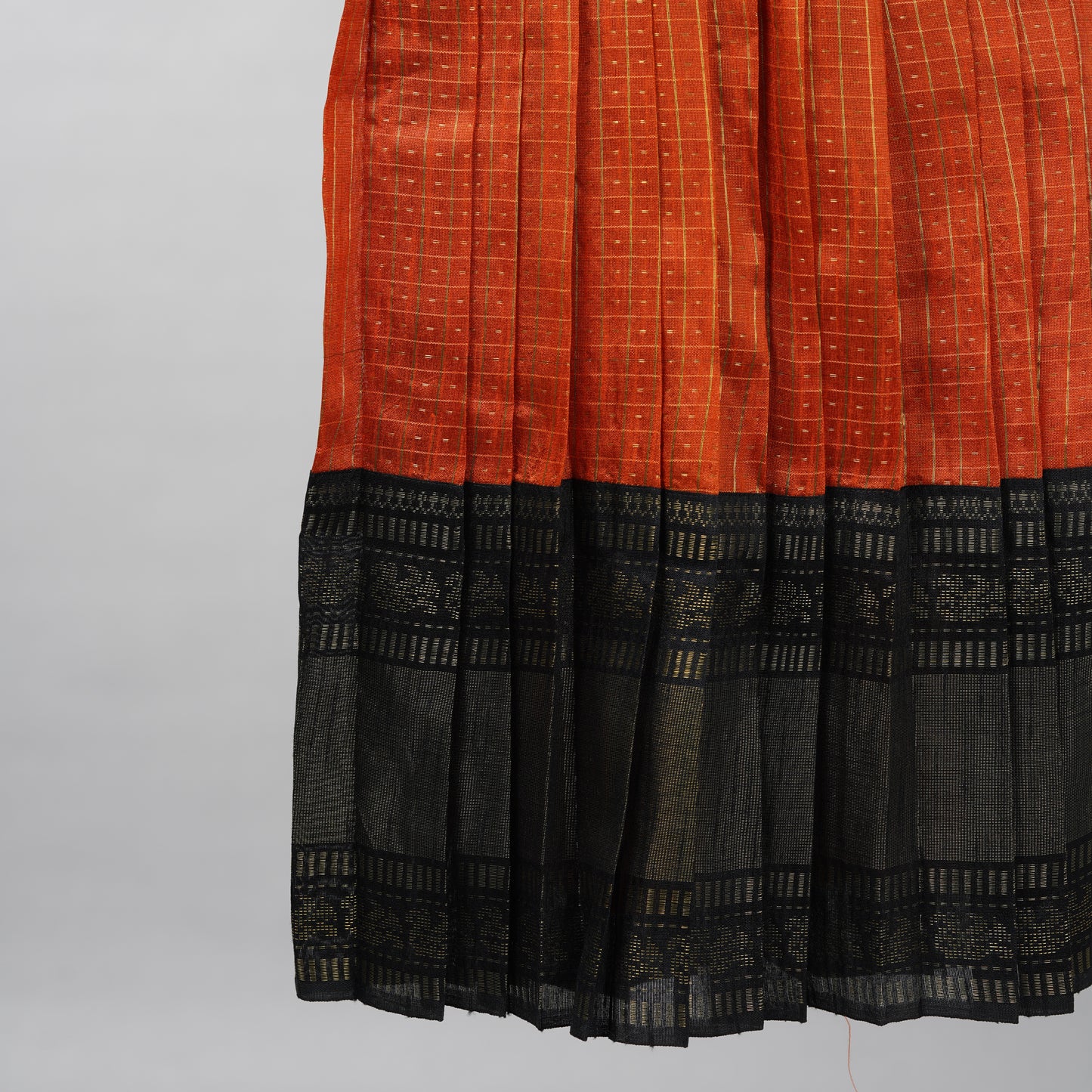 Burnt Checks Orange Raw Silk Frock