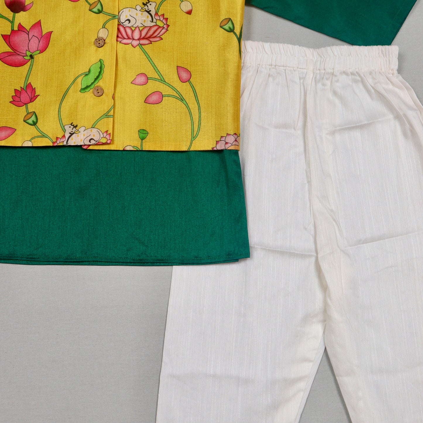 Yellow Pichwai Jacket Set with Green Kurta
