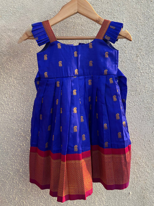 Royal Blue Paithani Pleated Frock