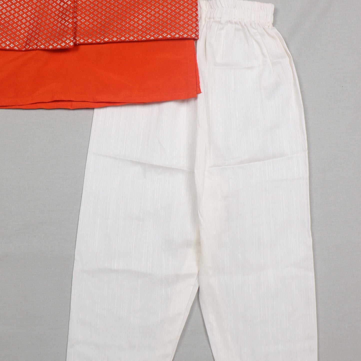 Orange Raw Silk Kurta Set with Banarasi Jacket