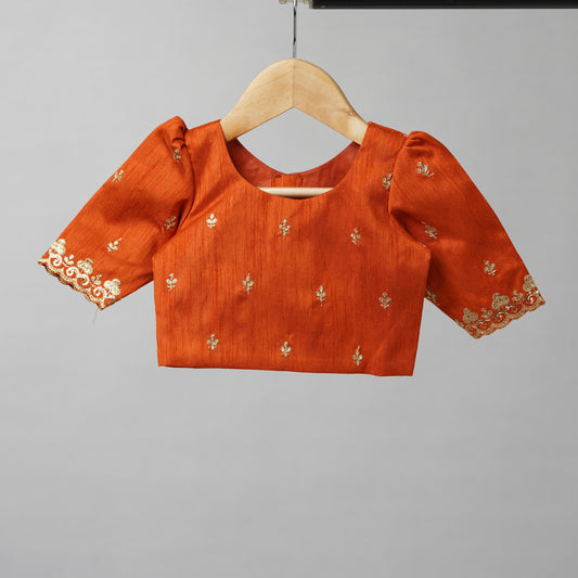 Gold Tissue and Orange Raw silk Lehenga Set