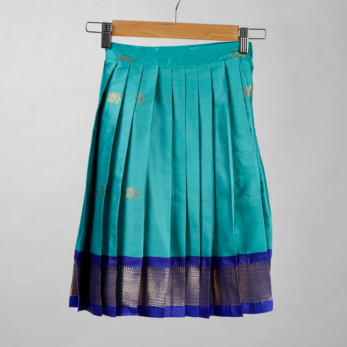 Teal blue Festive Peacock Motif silk Lehenga