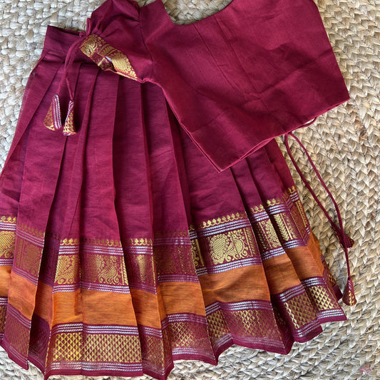 Maroon Chettinad Cotton Lehenga Set
