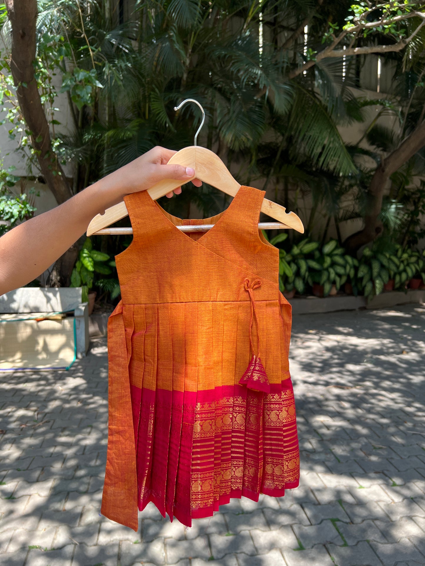 Mustard Angrakha Style Kanchi Cotton Frock