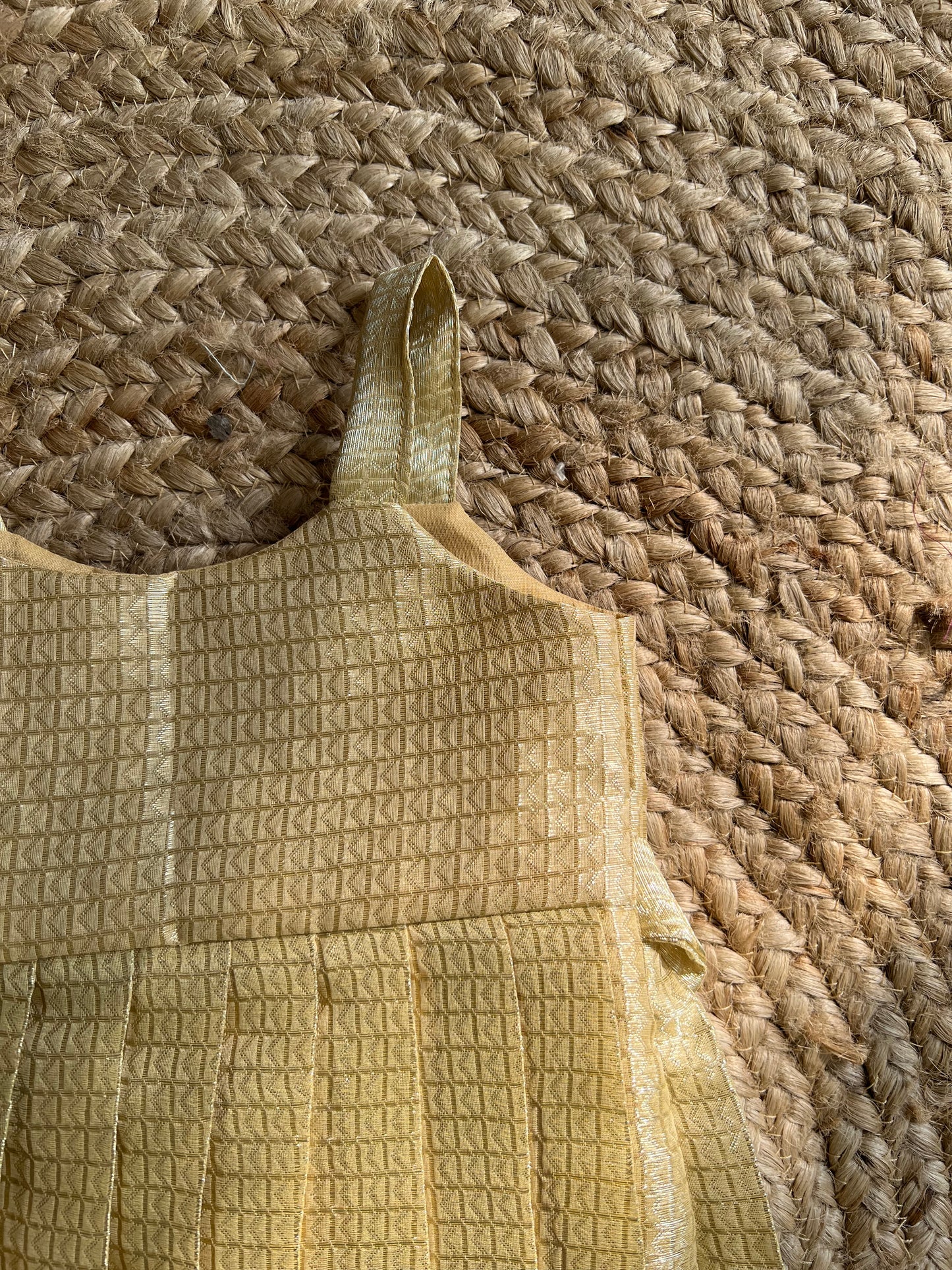 Off white with Antique Gold Tissue Frock and Rani Pink Jacket
