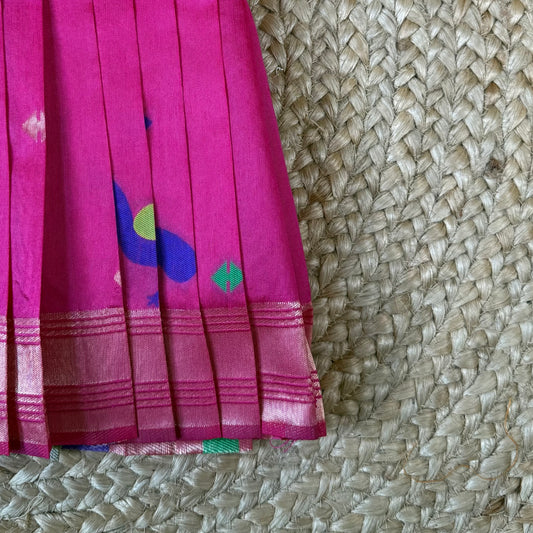 Magenta Khadi Raw Silk Girls Frock with Meenakari Peacock Zari