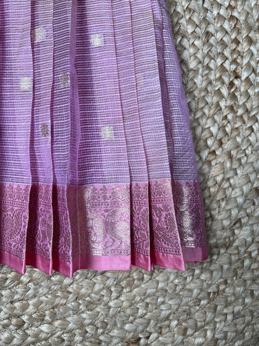 Lavender Purple with Silver Butti & Pink Zari Border