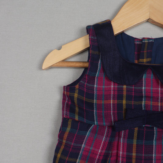 Pink & Navy Checked Peter Pan Collar Frock