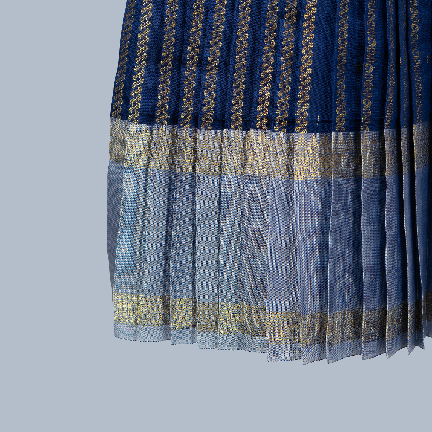 Royal Blue Benarasi Silk Ankle-Length Festive Dress with Puff Sleeves