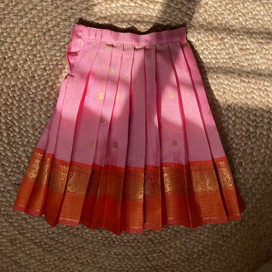 Baby Pink and Orange Kanchi Silk Lehanga Set