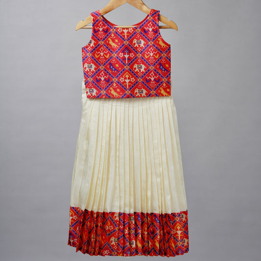 Red and White Festive Patola Silk Lehenga