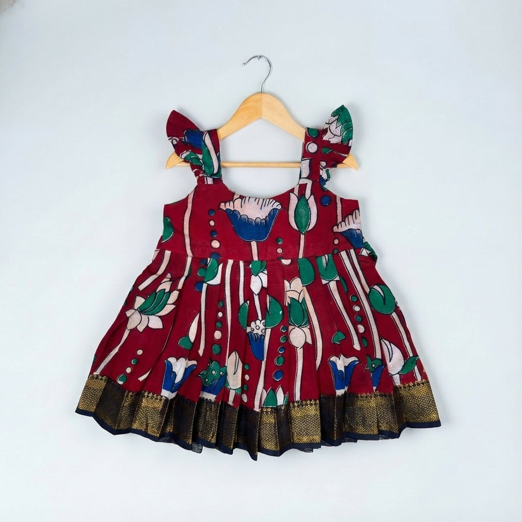 Maroon with multicolour Kalamkari print Frock