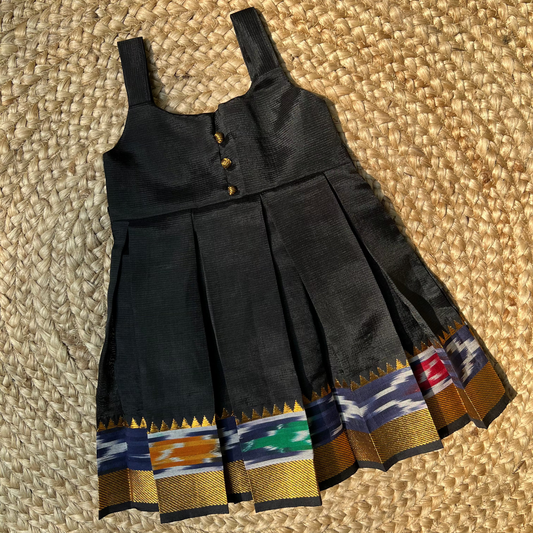 Black Mangalagiri Ikkat Silk Frock