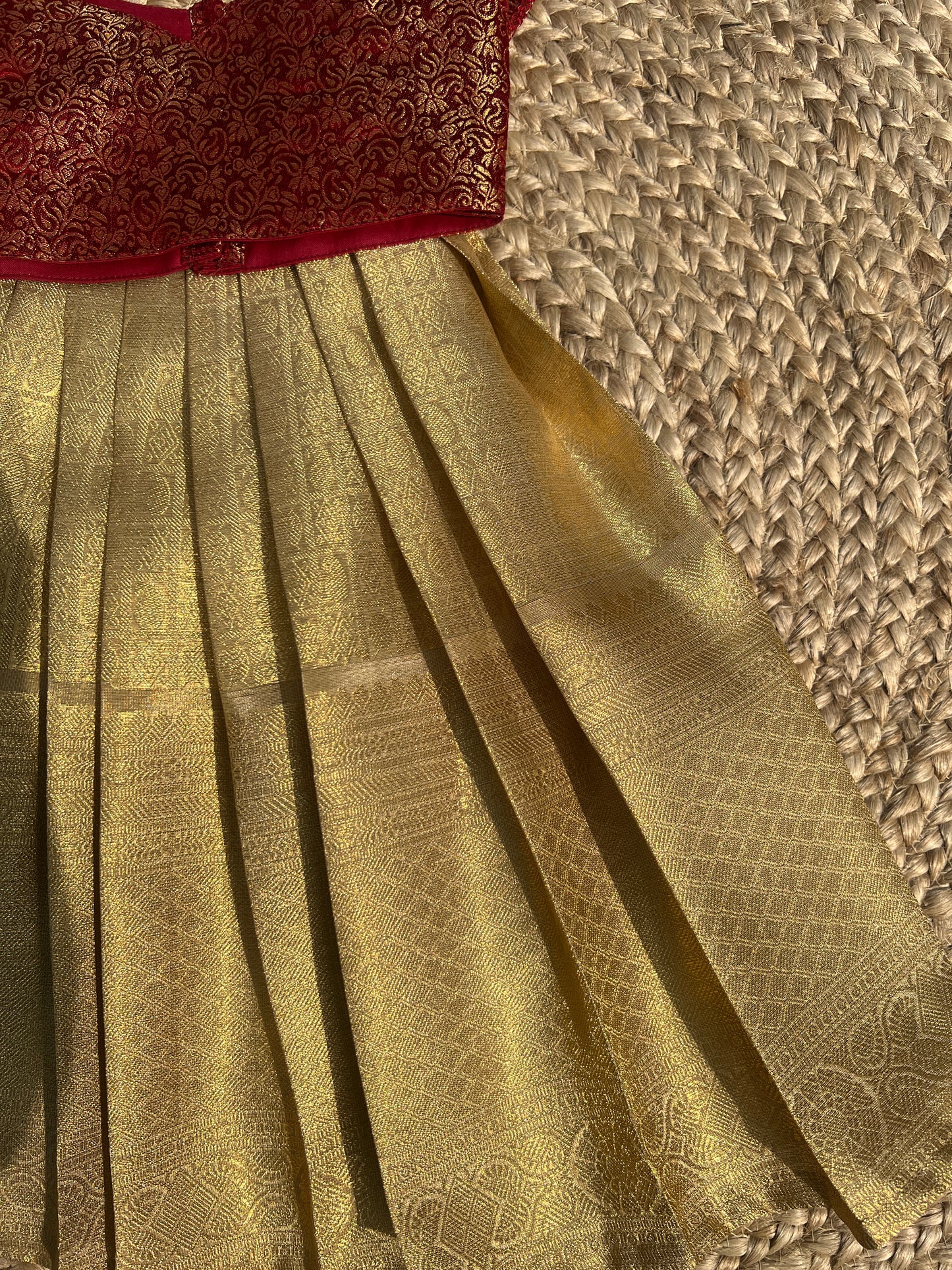 Maroon Benarasi Gold Tissue and Lehenga Set