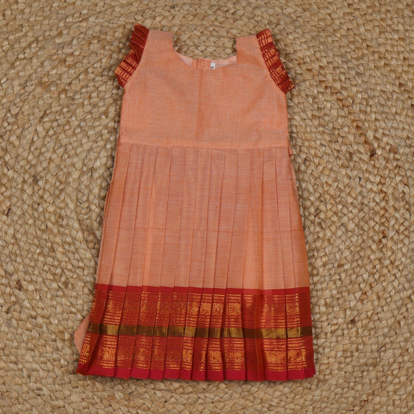 Cream with Pink Traditional Border Kanchi Cotton Frock