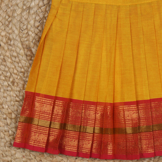Yellow with Pink Traditional Border Kanchi Cotton Frock