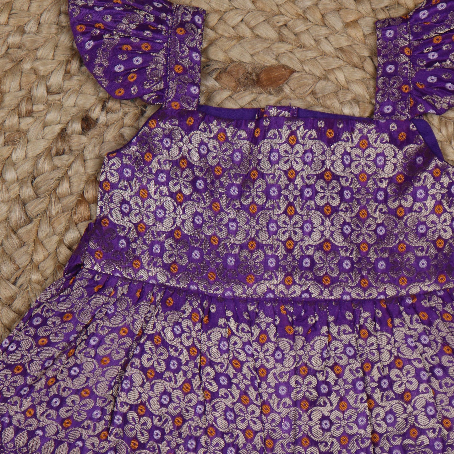 Purple Benarasi Gathered Pleats Frock