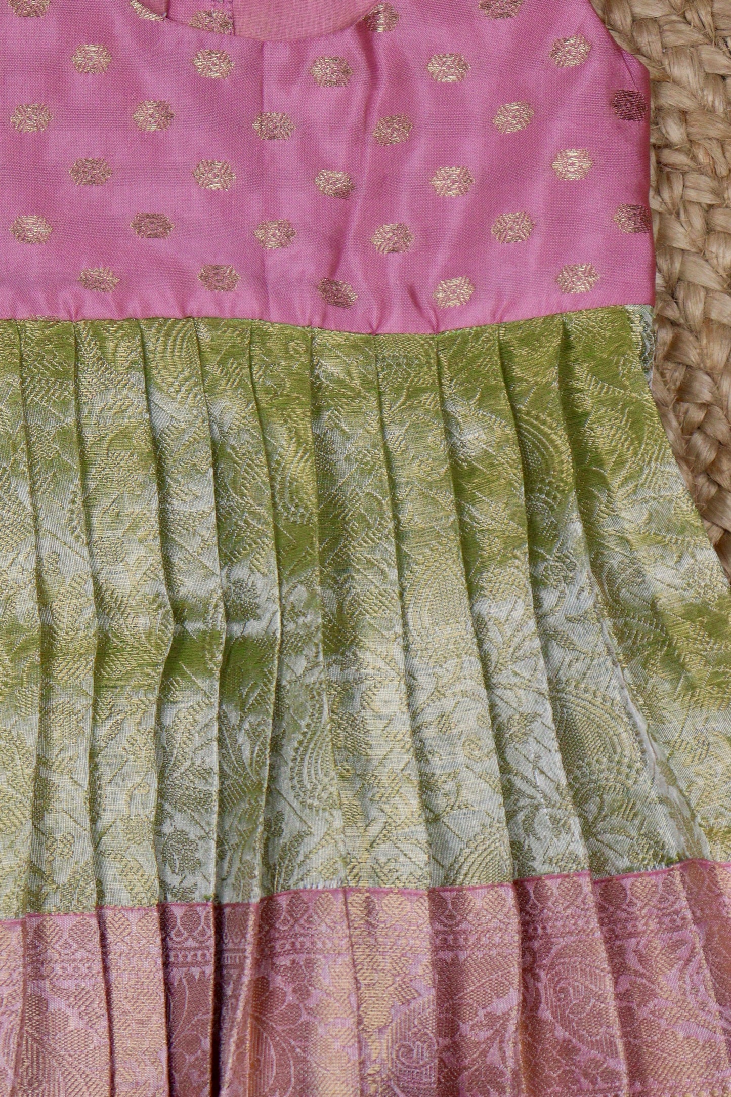 Light Parrot Green with Pink Tissue Frock