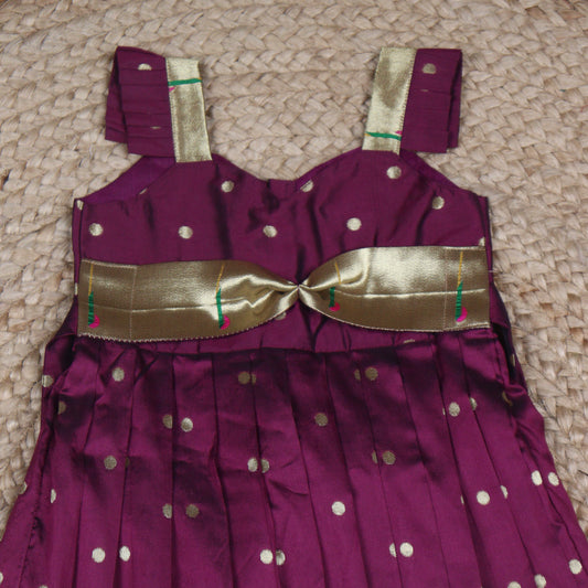 Plum Purple Silk Ethnic Frock with Gold Zari Border