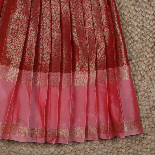 Red Brocade Silk Frock with Pink Border