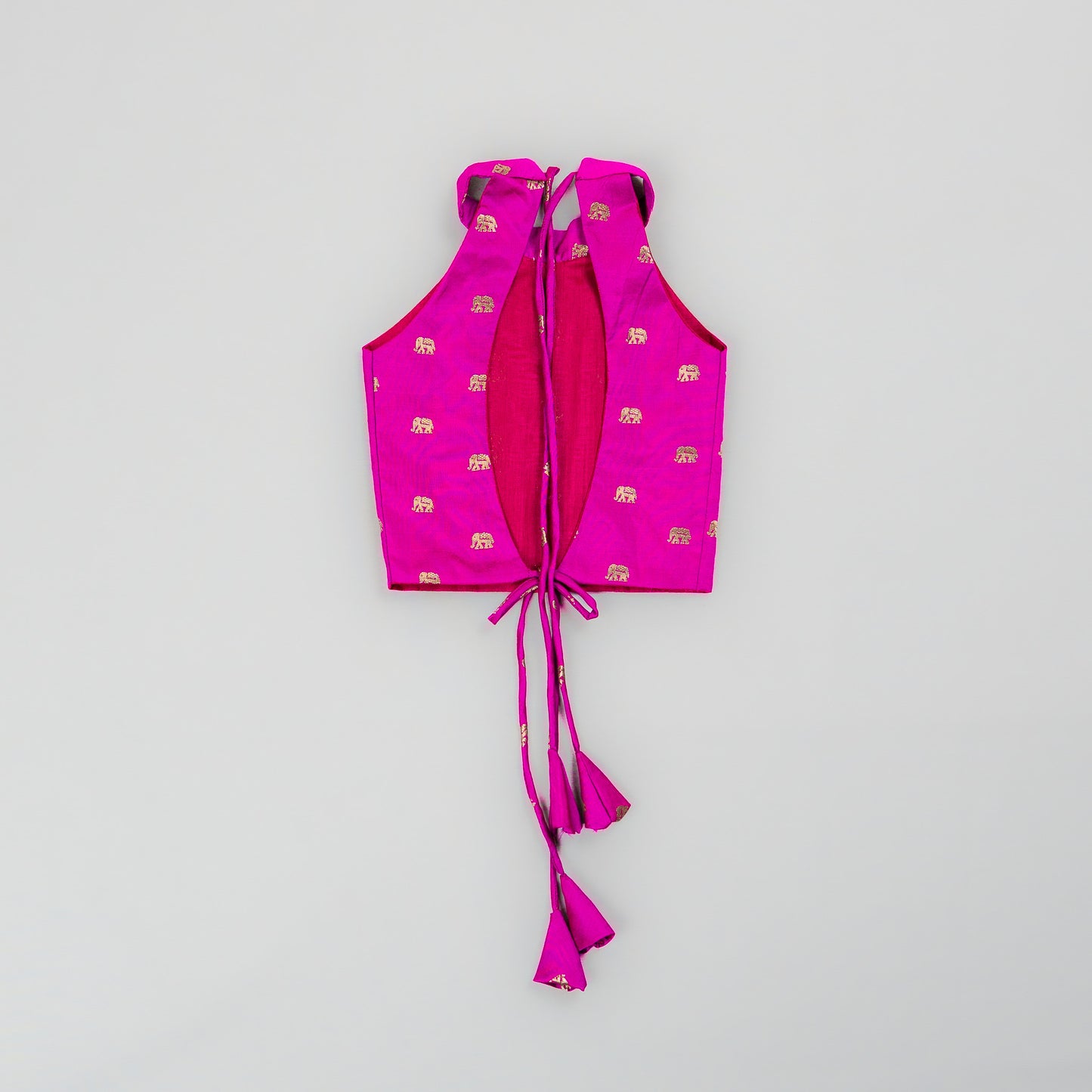 Magenta Elephant Butta Blouse with Ivory Tissue 3-Layer Lehenga for Girls