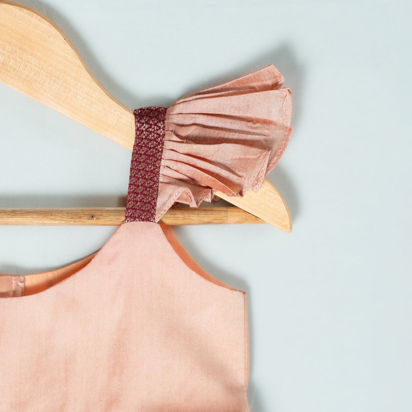 Peach Pink and Maroon Semi Paithani Frock