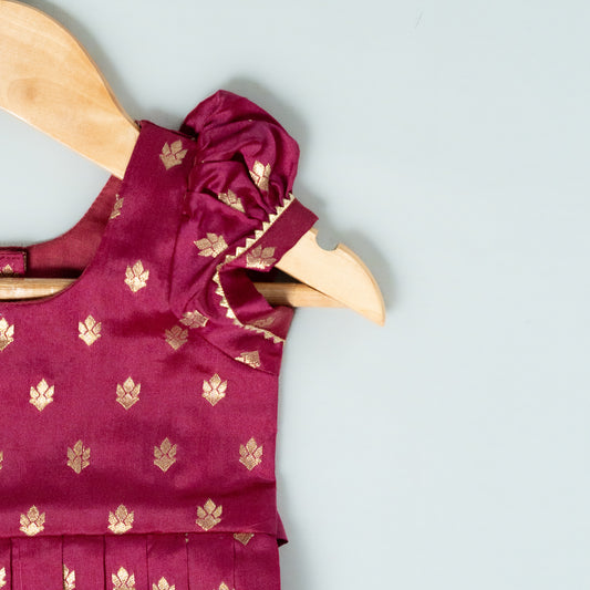 Wine Color Rawsilk Buttis Frock