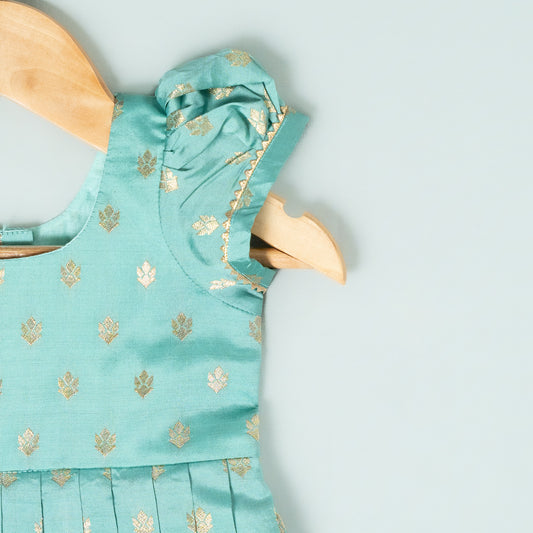 Sky Blue Rawsilk Buttis Frock