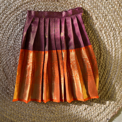 Traditional Wine & Orange Scallop Tissue Lehanga Set