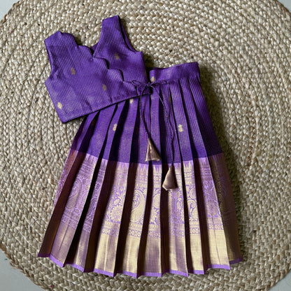 Traditional Purple Scallop Tissue Lehanga Set