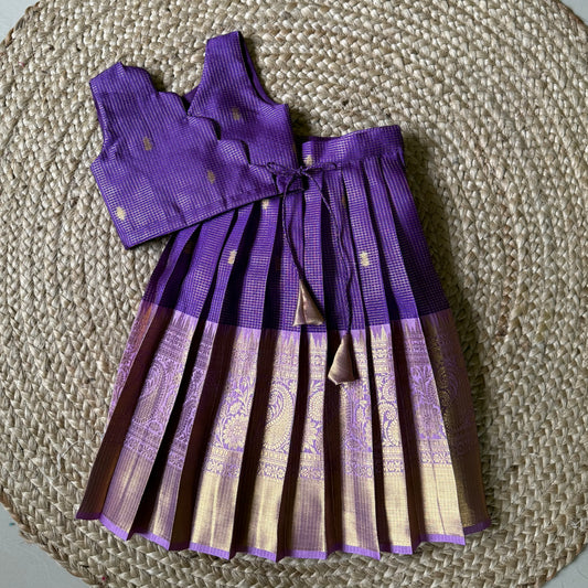Traditional Purple Scallop Tissue Lehanga Set