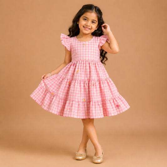 Baby Pink Mul Chanderi Frock