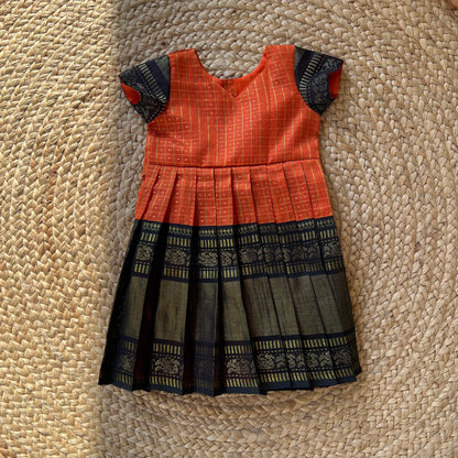 Burnt Orange Raw Silk Knee Length Frock