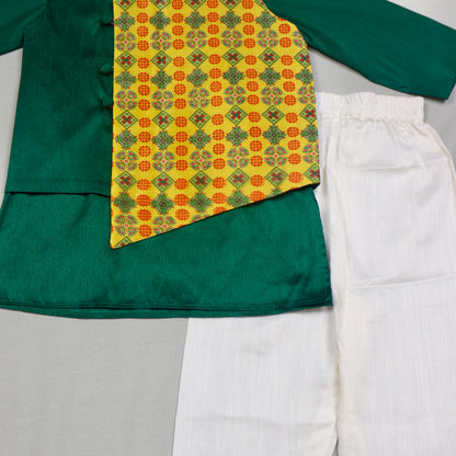 Green Kurta With Asymmetrical Patola Jacket