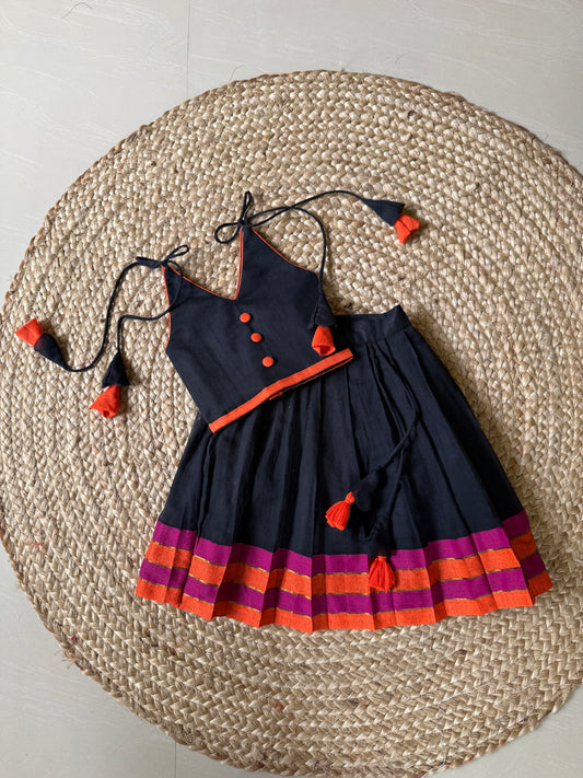 Black Mul Cotton & Kanchi Zari Lehenga Set